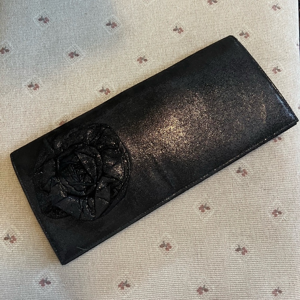 Betsey Johnson black shimmer clutch